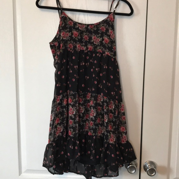 Floral flowy short black pink dress - Picture 1 of 6